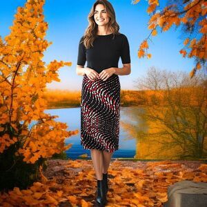 Y2K Midi Slip Skirt M Fairy Grunge Lettuce Hem Slinky Abstract Print Stretch 90s